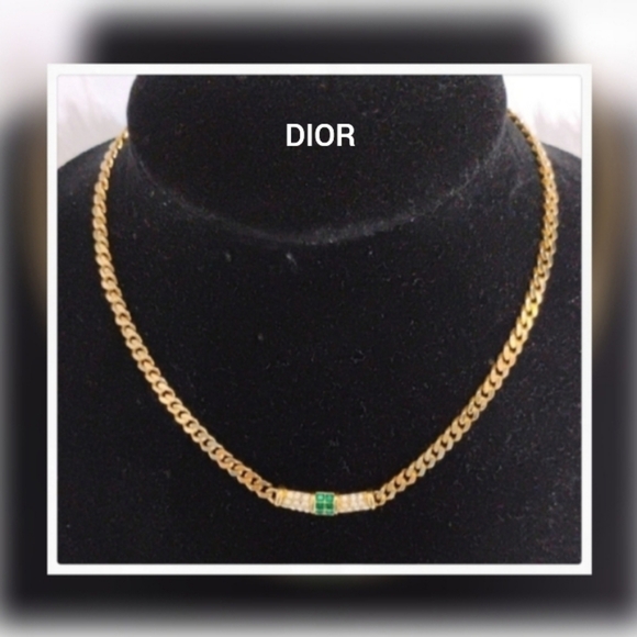 Dior Jewelry - SALE! Authentic Dior Vtg Gold Tone Necklace WGreen Rhinestones & Crystals